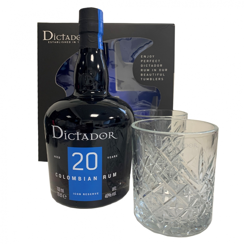 Coffret Dictador 20 ans + 2 verres Coffret Dictador 20 ans + 2 verres